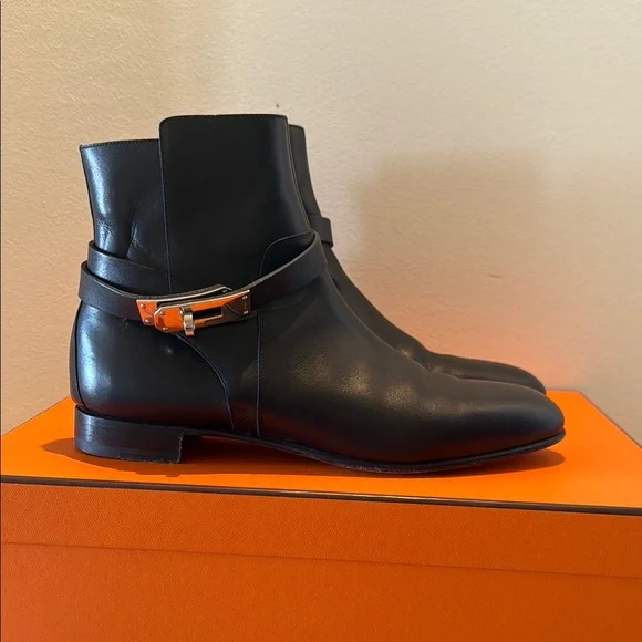 Hermes Black Ankle Boots with Strap Detail - Picture 4 of 17